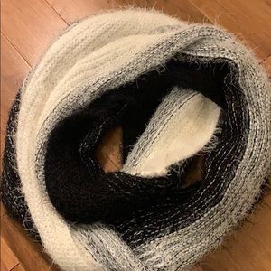 Black Grey and White Fuzzy Scarf